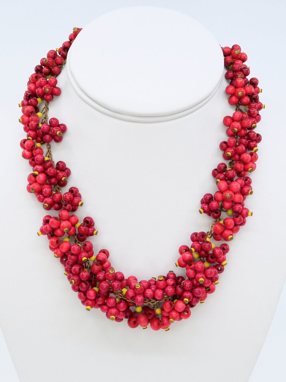 Vintage Czech Early Haskell Style Red Wooden Berry Cluster Necklace 1930s